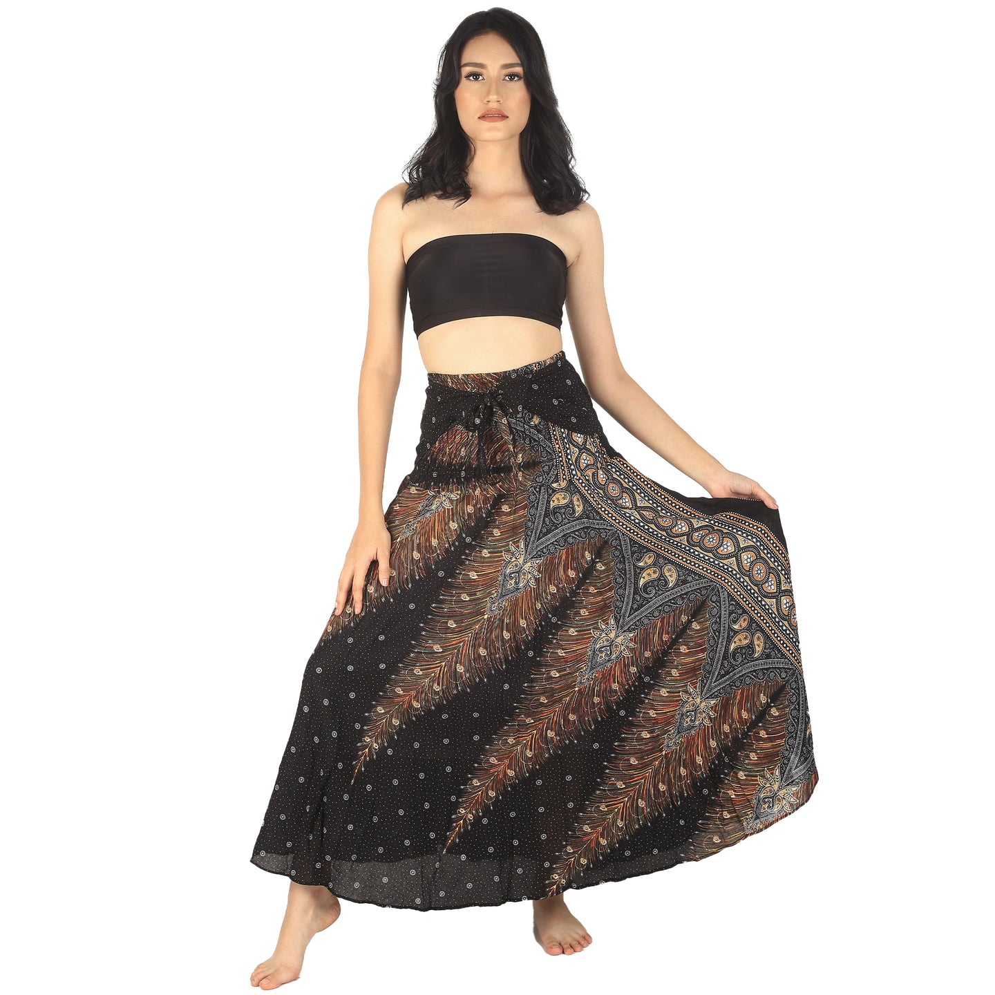 Peacock Women's Bohemian Skirt in Black Gold SK0033 020007 04