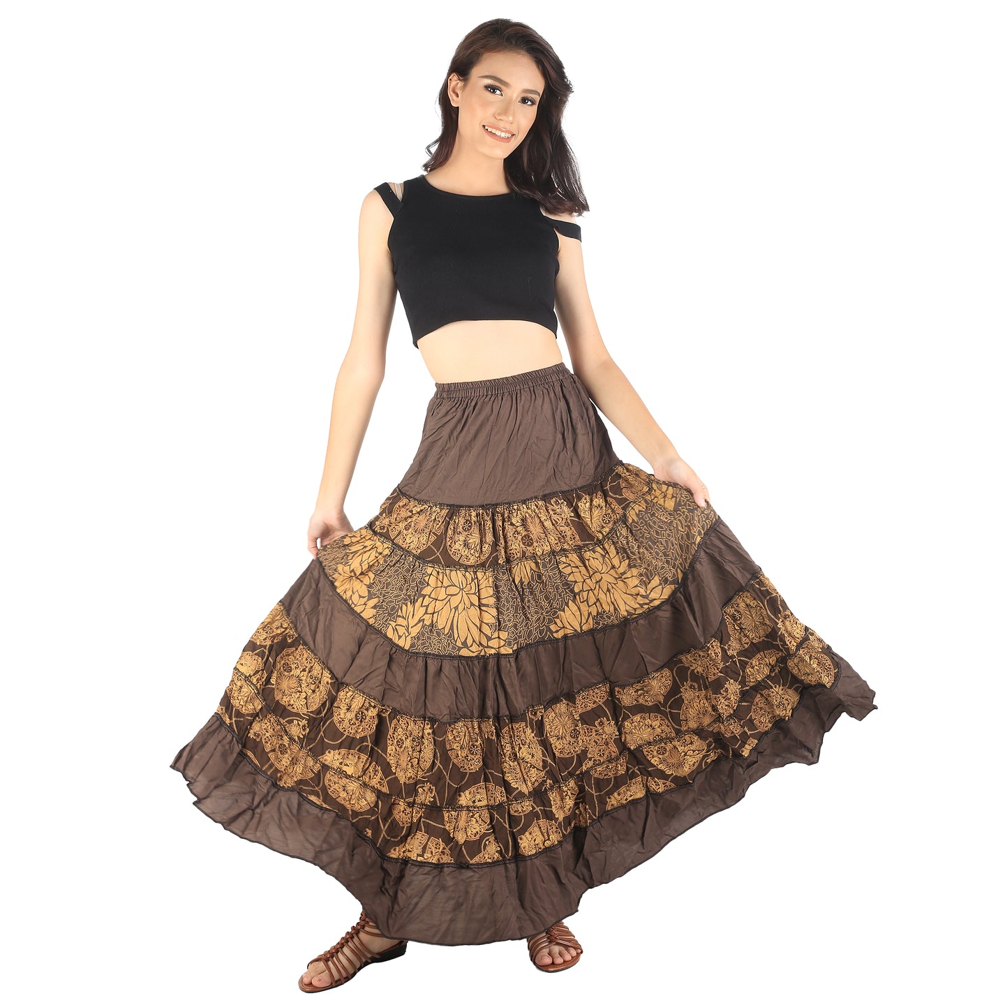 Floral Classic Women Skirts in Brown SK0067 020098 01