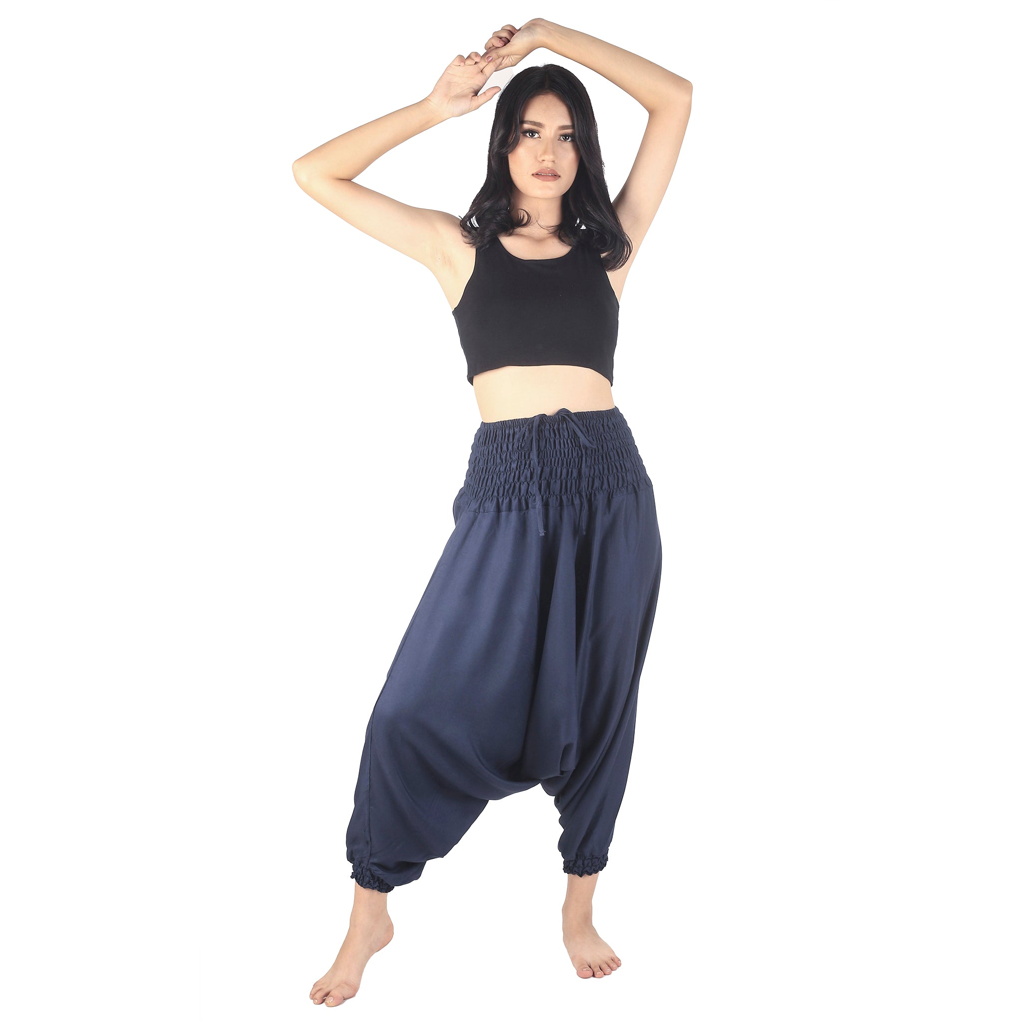 Solid Color Unisex Aladdin Drop Crotch Pants in Navy Blue PP0056 02000
