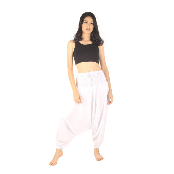 Solid Color Unisex Aladdin Drop Crotch Pants in White PP0056 020000 04