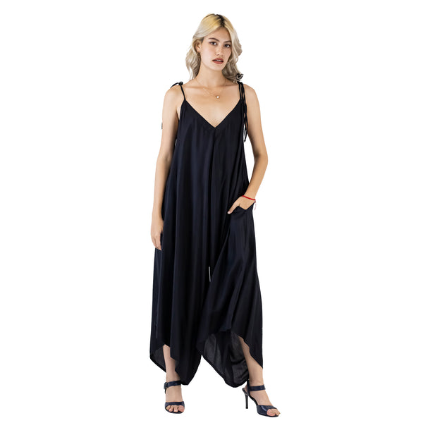 Solid Color Women's Jumpsuit with Belt in Black JP0097 020000 10