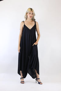Solid Color Women's Jumpsuit with Belt in Black JP0097 020000 10