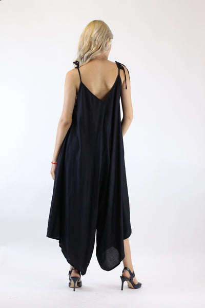 Solid Color Women's Jumpsuit with Belt in Black JP0097 020000 10