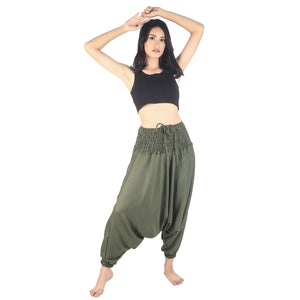 Solid color Unisex Aladdin drop crotch pants in Olive PP0056 020000 13