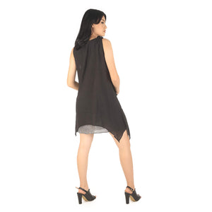 Solid color Women's Dresses in Black DR0059 060000 02  Women  in black dress ( Round-Neck, Two Side Pockets, Sleeveless, Short Length, Not lined, Tank dress, Loose.)