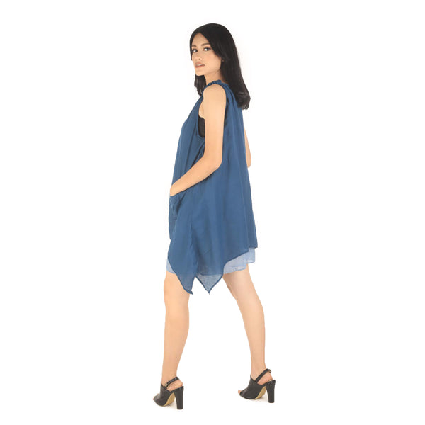 Solid color Women's Dresses in Steeblue DR0059 060000 06 Women in steeblue dress ( Round-Neck, Two Side Pockets, Sleeveless, Short Length, Not lined, Tank dress, Loose )