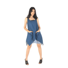 Load image into Gallery viewer, Solid color Women&#39;s Dresses in Steeblue DR0059 060000 06 Women in steeblue dress ( Round-Neck, Two Side Pockets, Sleeveless, Short Length, Not lined, Tank dress, Loose )