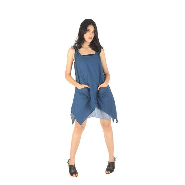 Solid color Women's Dresses in Steeblue DR0059 060000 06 Women in steeblue dress ( Round-Neck, Two Side Pockets, Sleeveless, Short Length, Not lined, Tank dress, Loose )