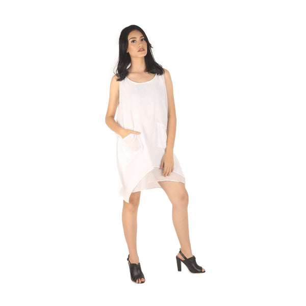 Solid color Women's Dresses in White DR0059 060000 20  Women in white dress ( Round-Neck, Two Side Pockets, Sleeveless, Short Length, Not lined, Tank dress, Loose )