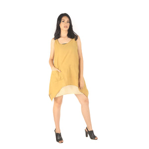 Solid color Women's Dresses in Yellow DR0059 060000 23 Women in yellow dress ( Round-Neck, Two Side Pockets, Sleeveless, Short Length, Not lined, Tank dress, Loose )
