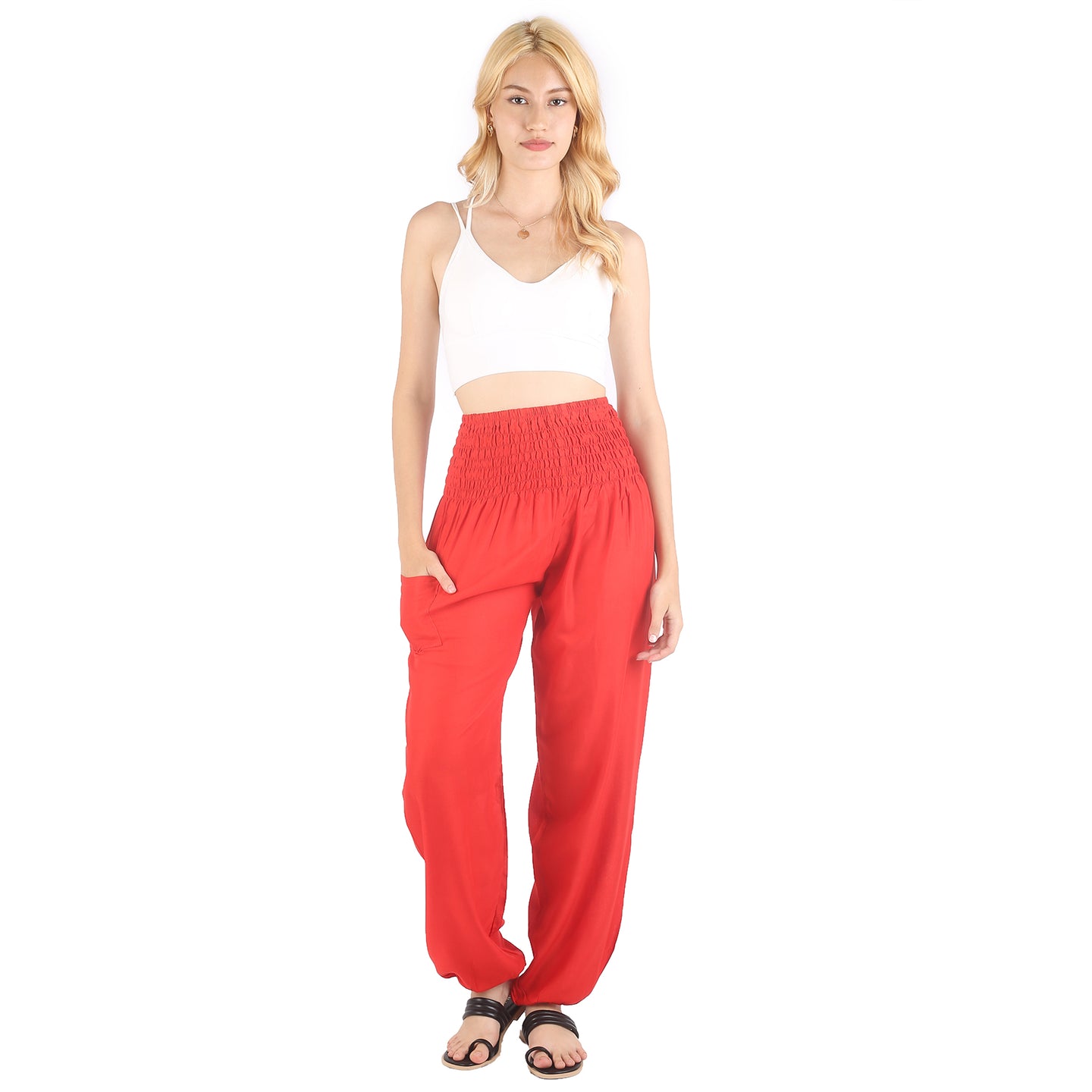 Solid color women harem pants in Bright Red PP0004 020000 12