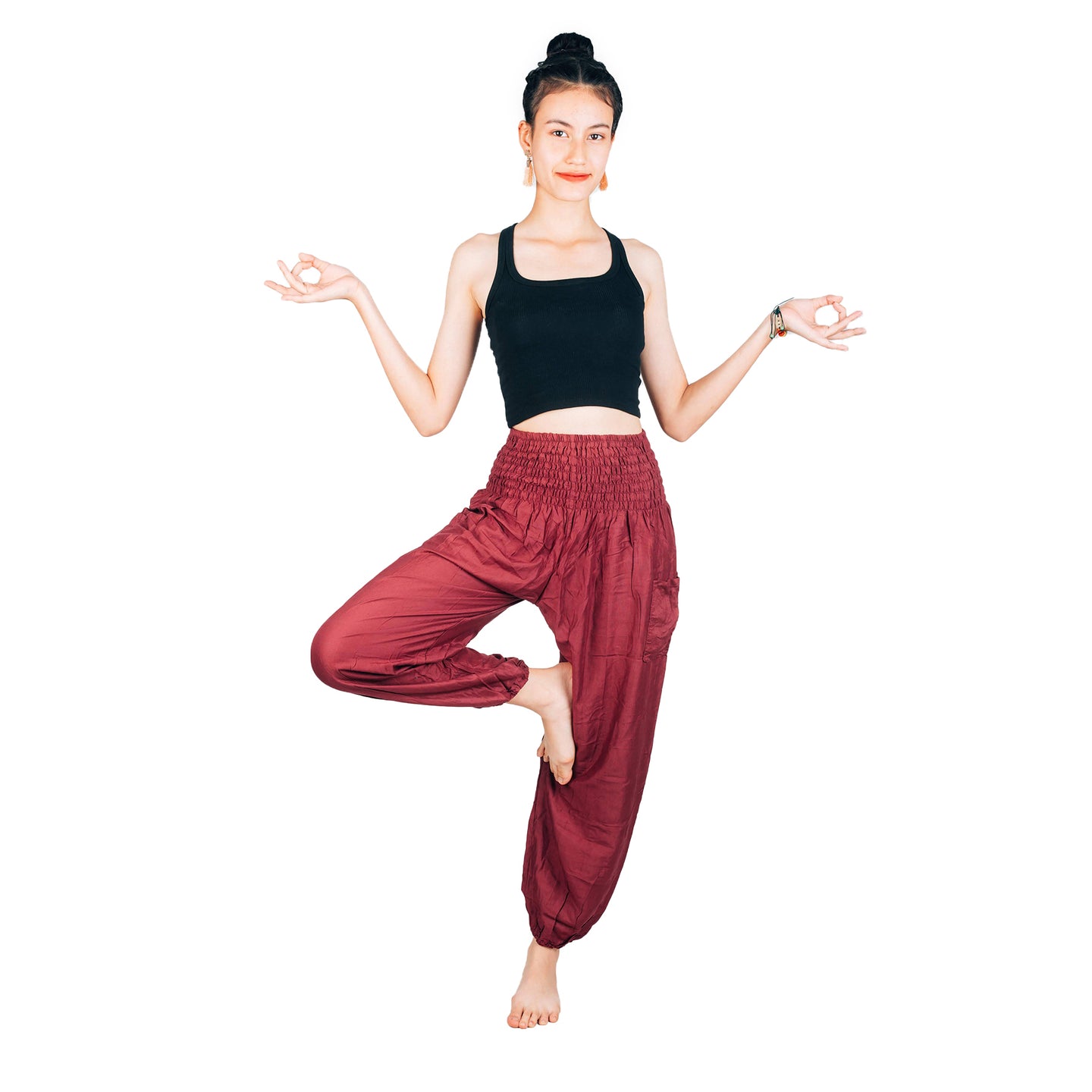 Solid color women harem pants in Burgundy PP0004 020000 15