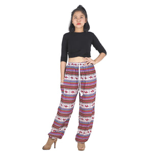 Striped elephant Unisex Drawstring Genie Pants in Red PP0110 020053 03