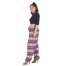 Load image into Gallery viewer, Striped elephant Unisex Drawstring Genie Pants in Red PP0110 020053 03