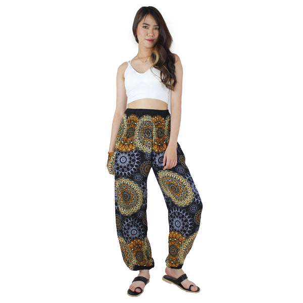 Sunflower Mandala Women's Harem Pants in Black PP0004 020236 01
