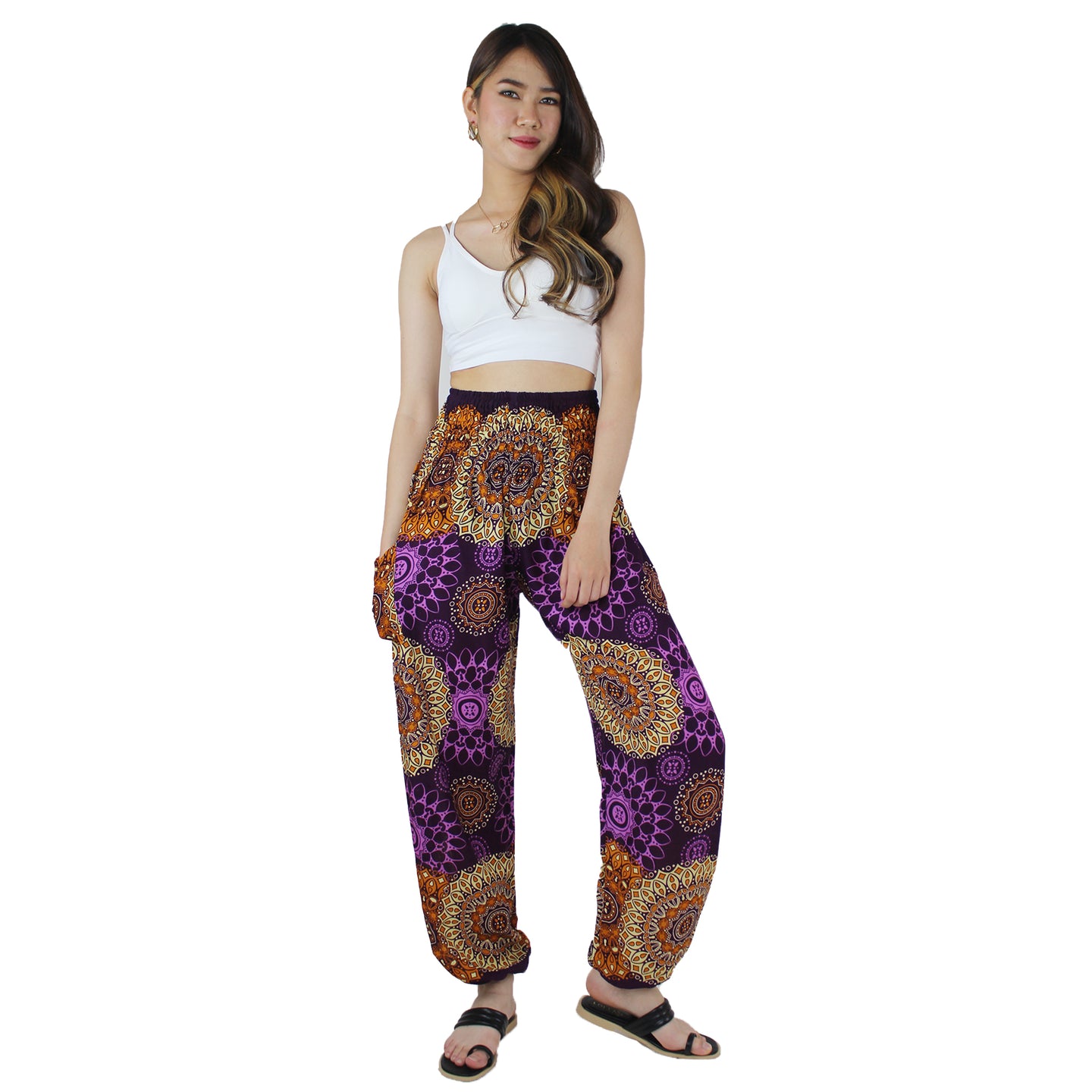 Sunflower Mandala Women's Harem Pants in Purple PP0004 020236 02