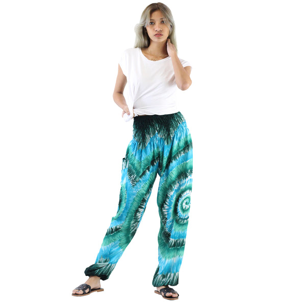 Women with tie dye harem pant in Ocean blue