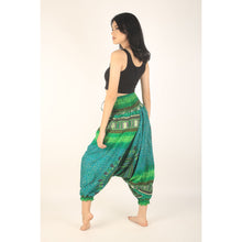 Load image into Gallery viewer, Tribal Dashiki  Unisex Aladdin drop crotch pants in Green PP0056 020060 02