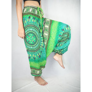 Tribal Dashiki  Unisex Aladdin drop crotch pants in Green PP0056 020060 02
