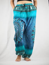 Load image into Gallery viewer, Tribal dashiki Unisex Drawstring Genie Pants in Green PP0110 020066 05