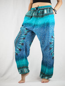 Tribal dashiki Unisex Drawstring Genie Pants in Green PP0110 020066 05
