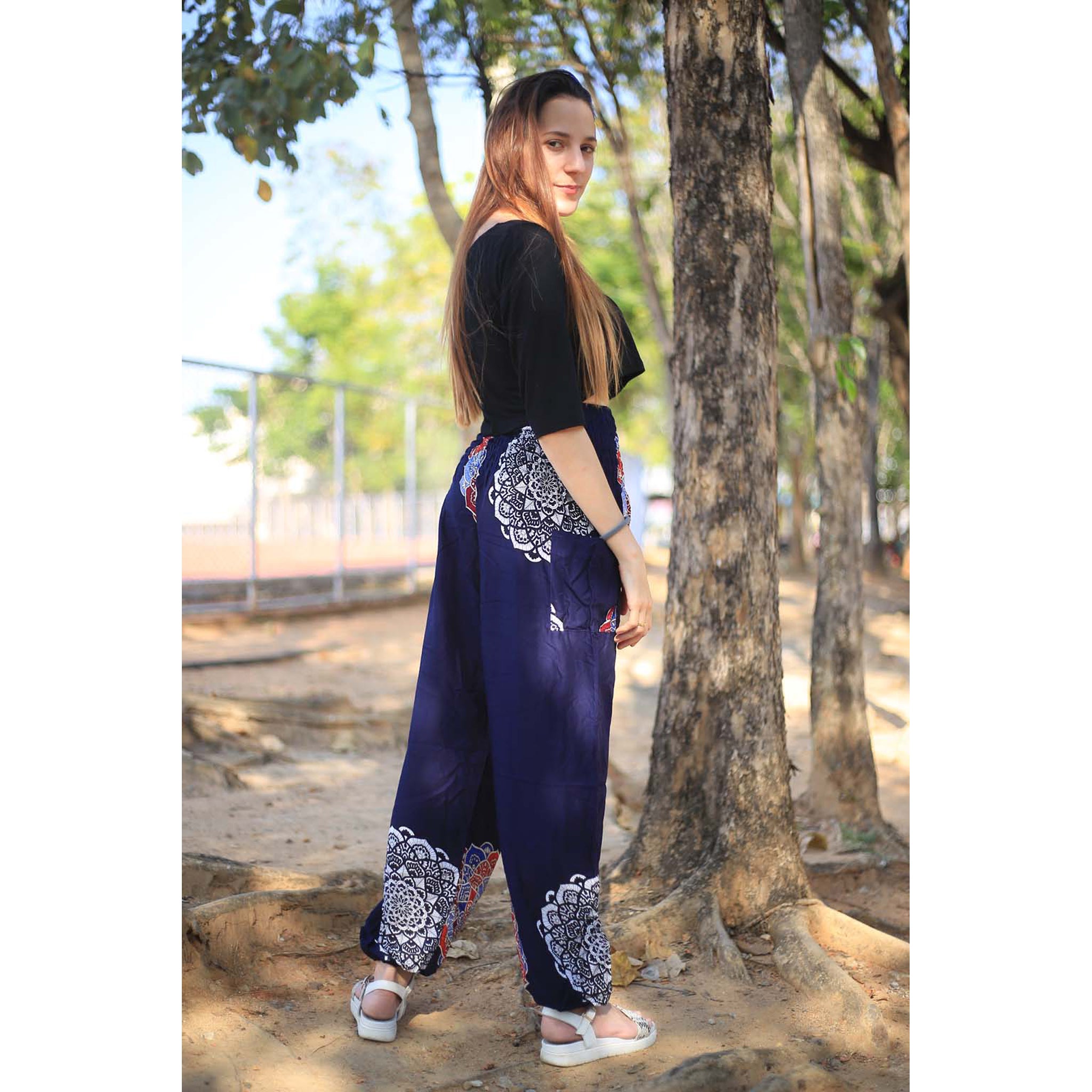 Simple mandala 165 women harem pants in Navy blue PP0004